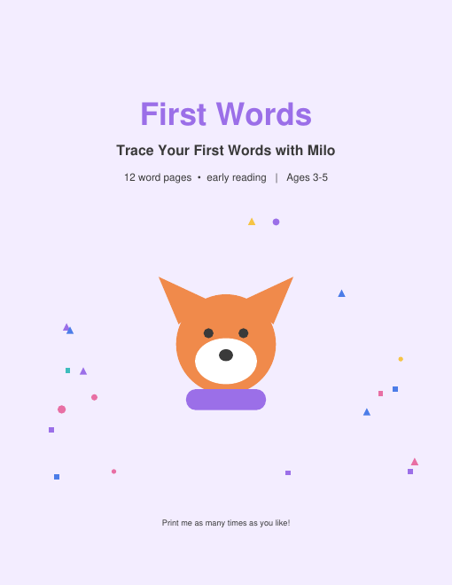 Free First Words Tracing Worksheets